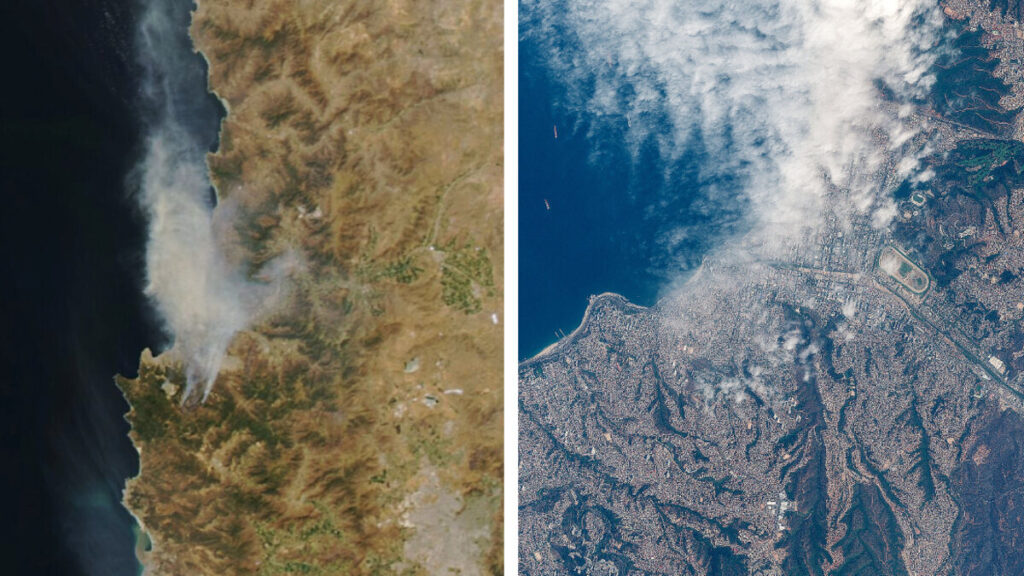 Imágenes satelitales revelan la magnitud de los incendios en Chile. Así se ve el antes y después en la región
