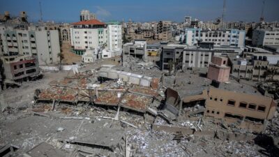 Aspecto aéreo de zona devastada en la Franja de Gaza
