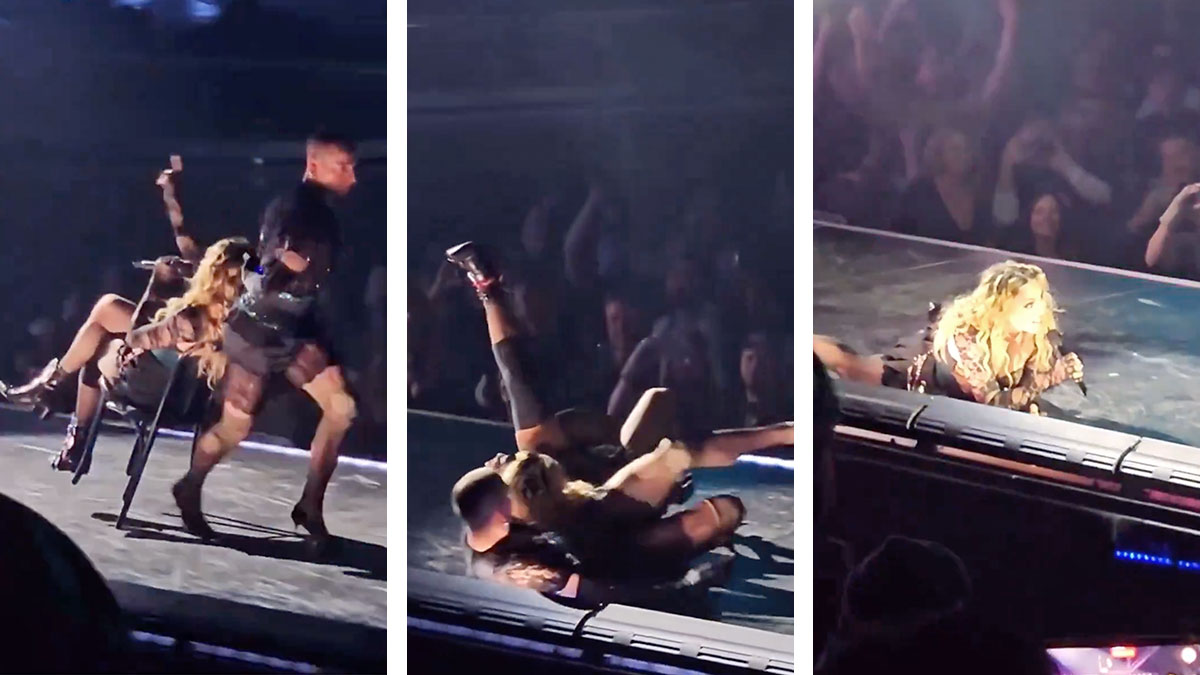 Bailarín tira a Madonna en pleno concierto y la cantante lo toma con humor
