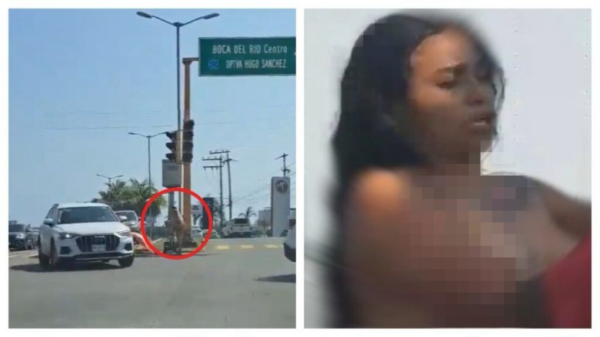 ¿Tenía prisa? Mujer se desnuda y se cambia de ropa en pleno crucero de avenida en Boca del Río, Veracruz