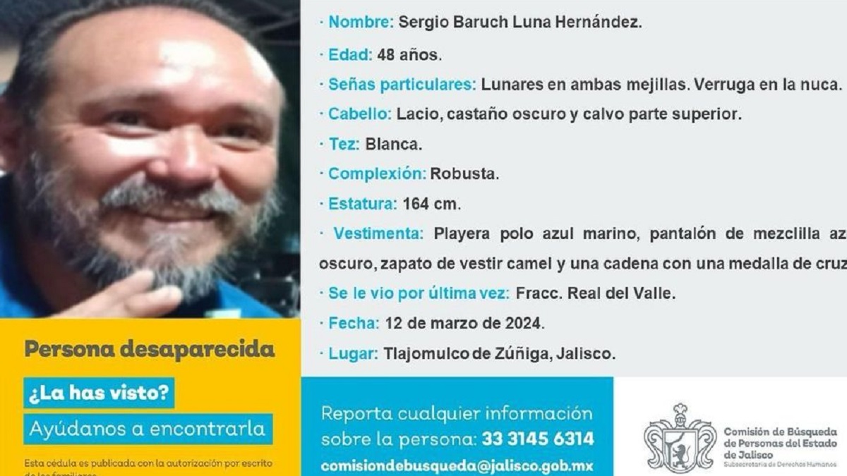 Familiares y amigos buscan a Sergio Luna Hernández; tiene 48 años