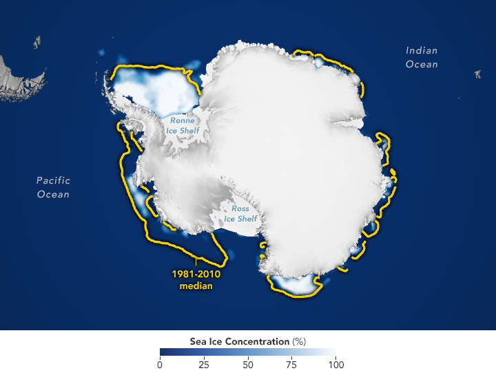 La imagen satelital con la que la NASA advierte por niveles mi2nimos de hielo marino en la Antártida