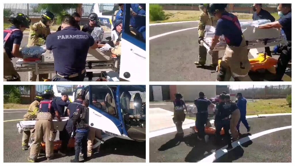 Traslado de personas heridas por explosión de pirotecnia en Aguascalientes