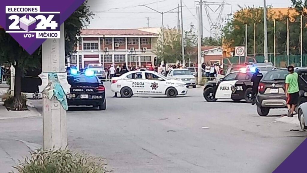 Policías custodiando después de ataque armado a comitiva de candidata de Morena en Nuevo León
