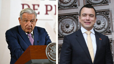 Composición con fotografía de AMLO y de Daniel Noboa, presidentes e México y Ecuador