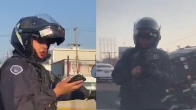 Jalisco: captan a policía usando su celular mientras maneja moto; video