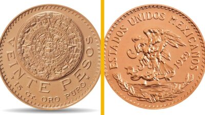 Composición del anverso y reverso de la moneda Azteca (20 pesos oro)