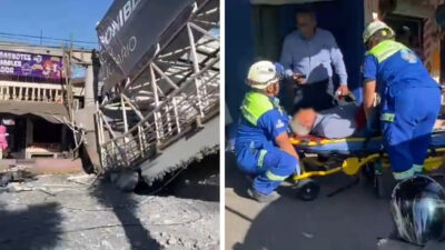 Grúa tumba puente y 3 personas resultan lesionadas en San Nicolás, Nuevo León