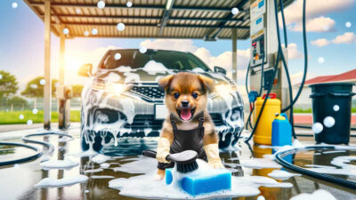 Cabo el perrito que se convirtió en el patrón de un autolavado y supervisa que los coches queden muy limpios