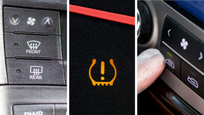 botones y símbolos confusos en el tablero de un coche