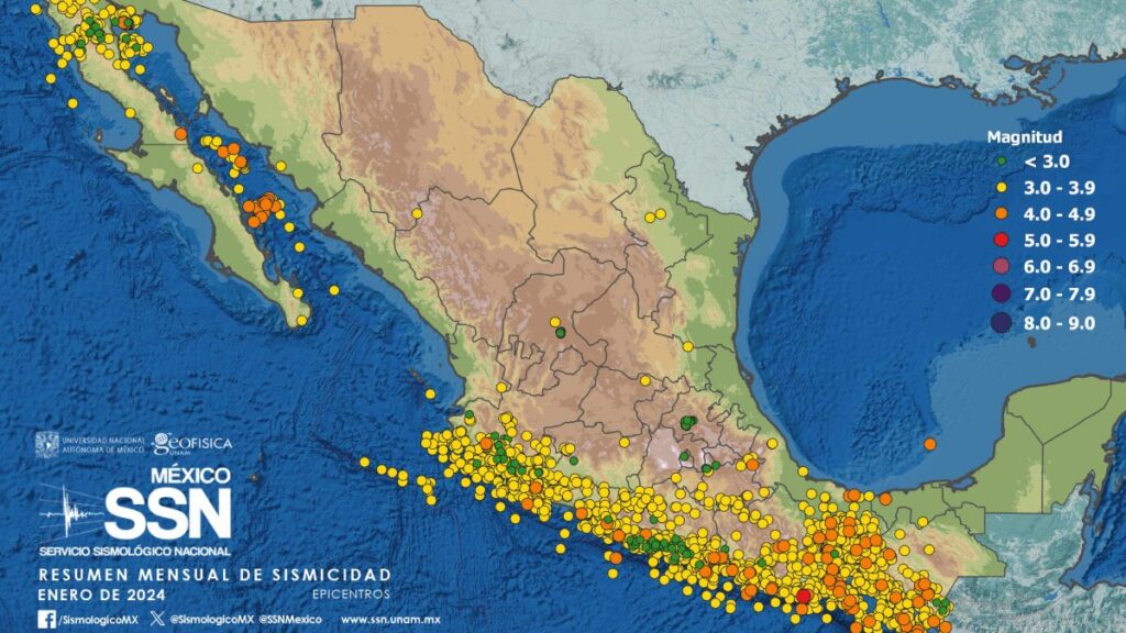Sismos registrados en México en enero de 2024