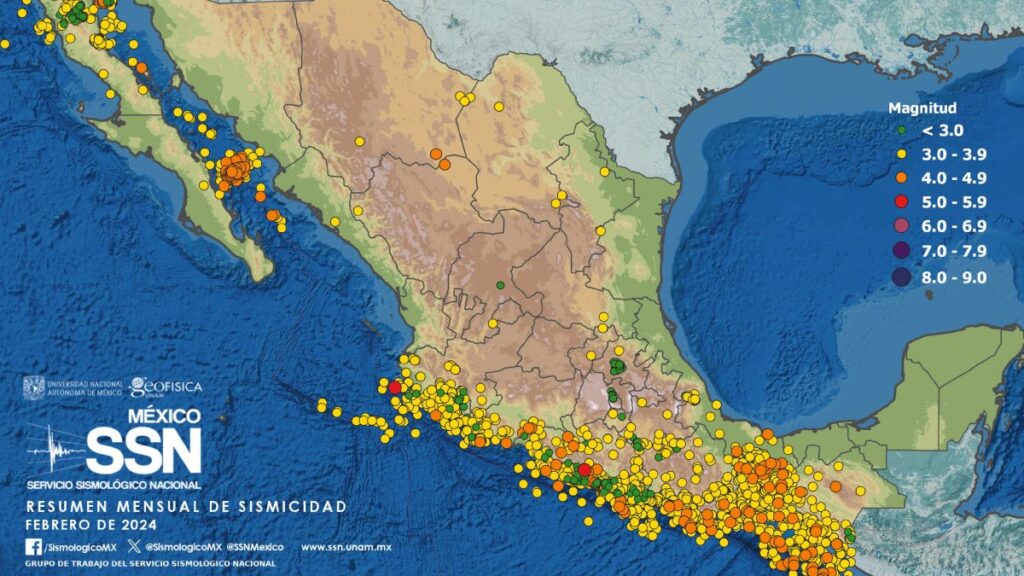 Sismos registrados en México en febrero de 2024