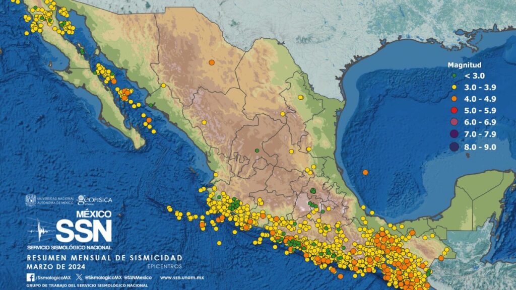 Sismos registrados en México en marzo de 2024