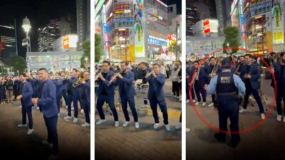Banda el Recodo en Japón toca en la calle y policía los calla