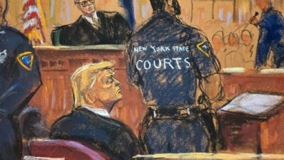 Donald Trump en juicio donde fue declarado culpable por 34 cargos