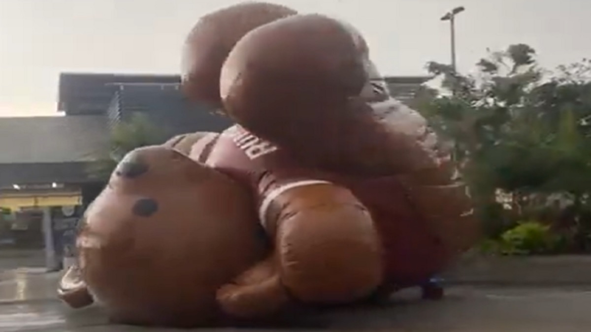 “Y se marchó”: oso inflable gigante es arrastrado por fuertes vientos en Cuernavaca