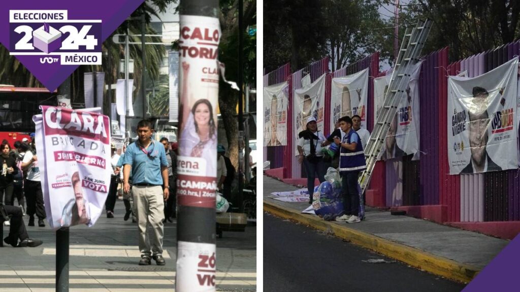 propaganda electoral colocada en calles y edificios