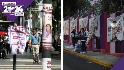 propaganda electoral colocada en calles y edificios