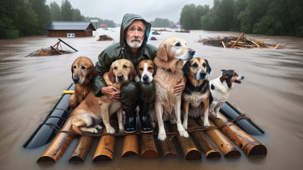 Hombre salvar a sus perros