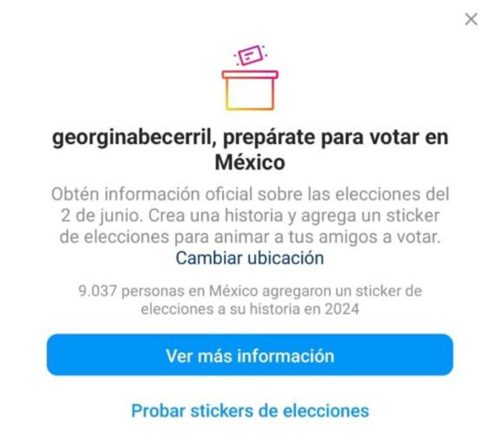 Así se ve el recordatorio de Instagram previo a las Elecciones de México 2024