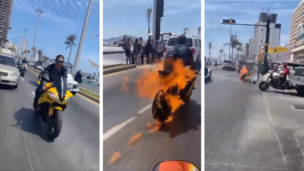 Moto se incendia en plena Avenida del Mar en Mazatlán