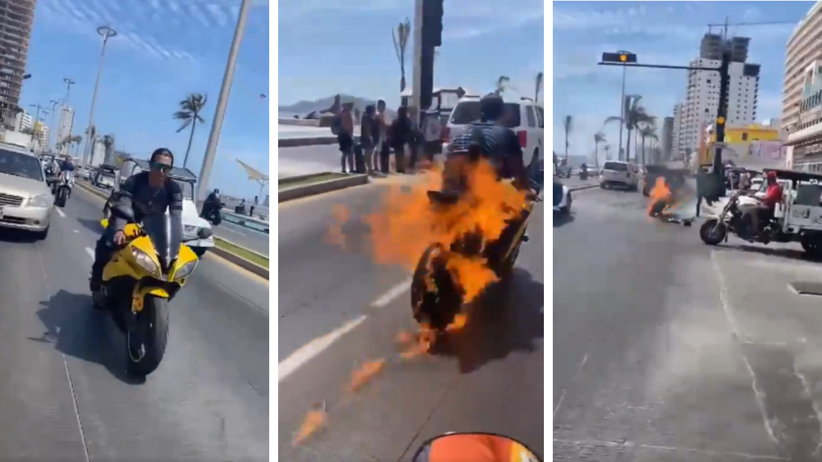Fuego sobre ruedas: “biker” y moto se incendian mientras recorrían el malecón de Mazatlán