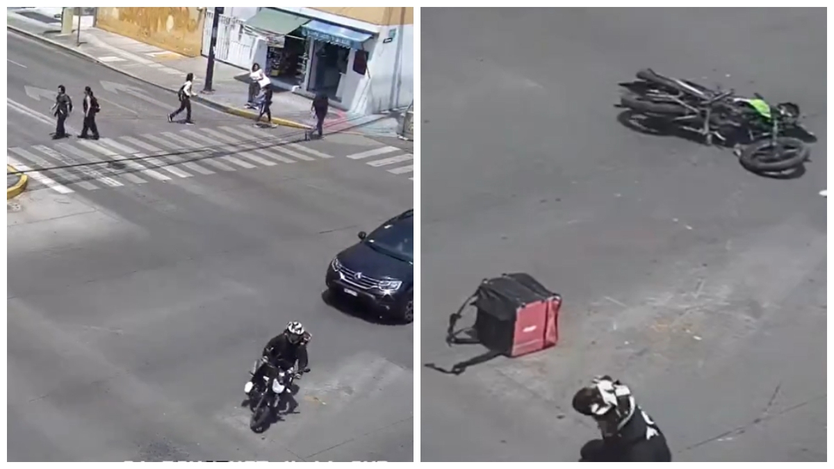 Quiso dar una vuelta prohibida: motociclista en Puebla es impactado por coche ¡y resulta ileso!  