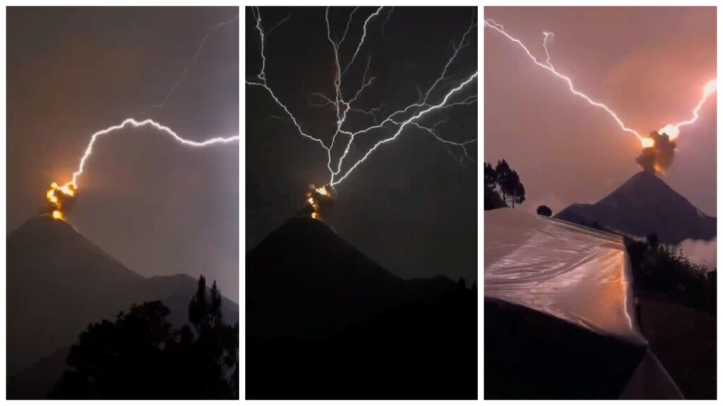 ¡Maravilla de la naturaleza! Rayo impacta el Volcán de Fuego en Guatemala.