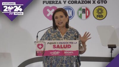 La candidata Xóchitl Gálvez durante la presentación de sus propuestas en Guanajuato