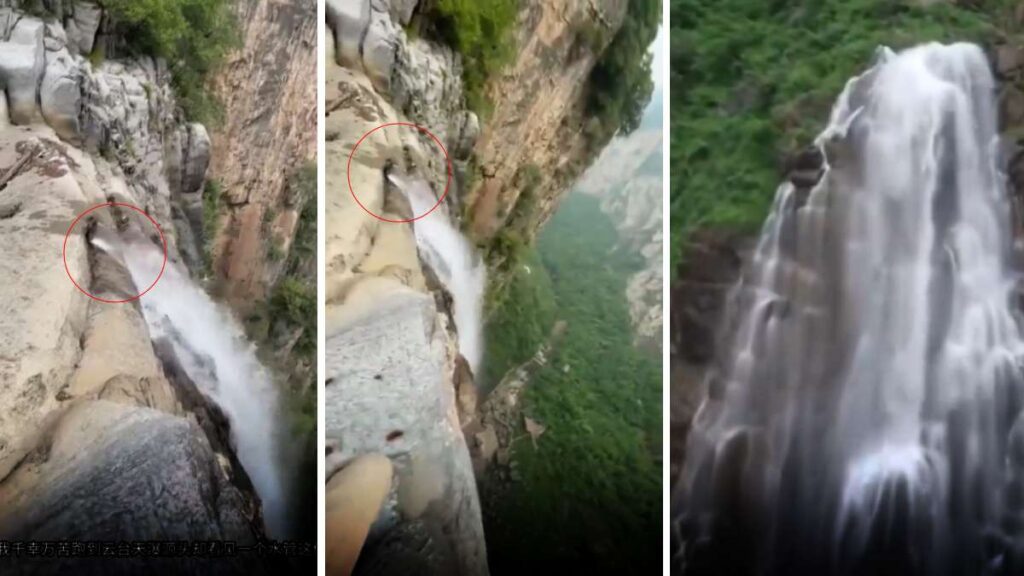 turista descubre fraude en cascada de China