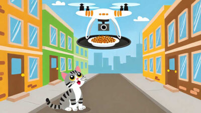 Hombre alimenta a distancia a gatos callejeros por medio de drones