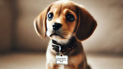 “No me des de comer, estoy a dieta”: El letrero que lleva un tierno perrito y lo hizo viral