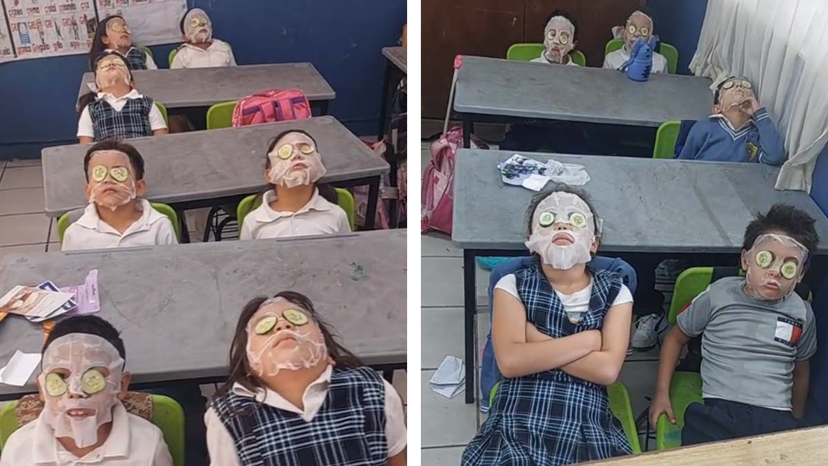 ¡Clima extremo, medidas extremas! Maestra de Jalisco pone mascarillas a sus alumnos para refrescarlos del calor