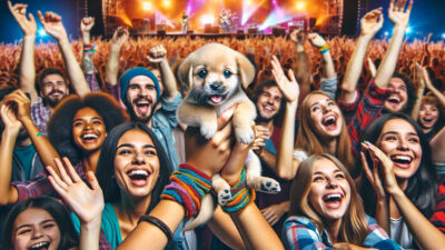 Perrito es cargado por el público en concierto como todo un rockstar