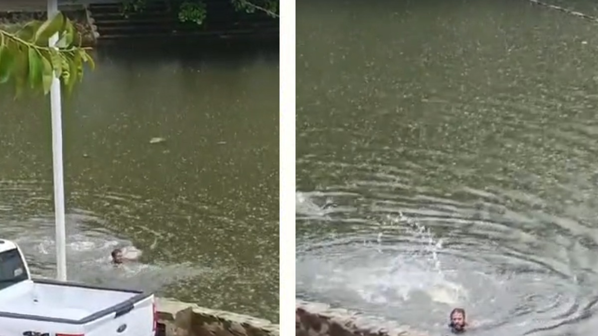 ¿Qué estaba pensando? Hombre se mete a nadar y se salva de ser atacado por cocodrilos en la Laguna de las Ilusiones en Tabasco