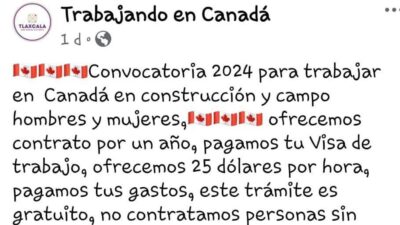 Tlaxcala: alertan por falsas ofertas de trabajo en Canadá en Facebook