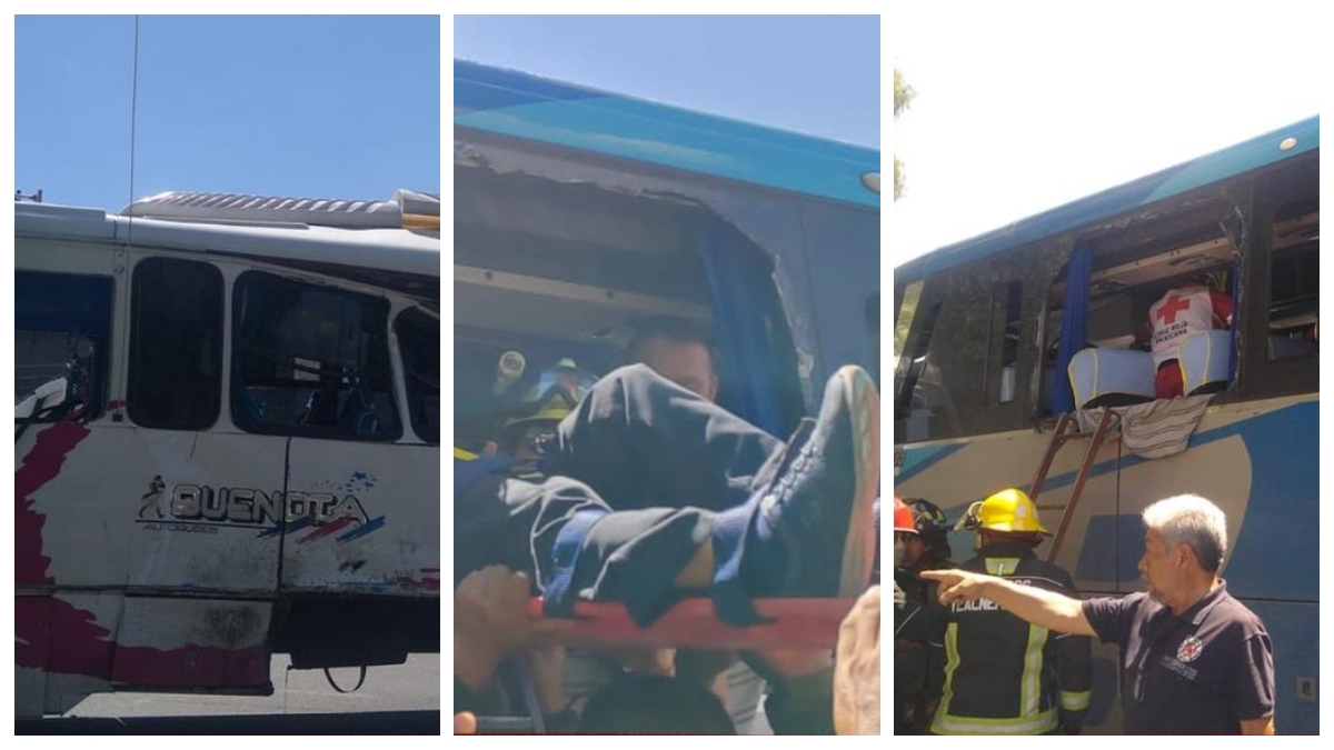 Por intentar vuelta prohibida: autobuses se impactan en la México-Pachuca; huye un conductor