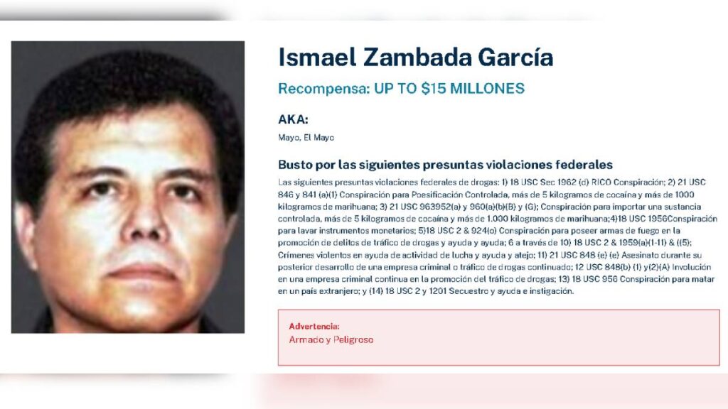 recomenpensa de la dea por Ismael "Mayo" Zambada líderl cártel de Sinaloa detenido en Estados Unidos