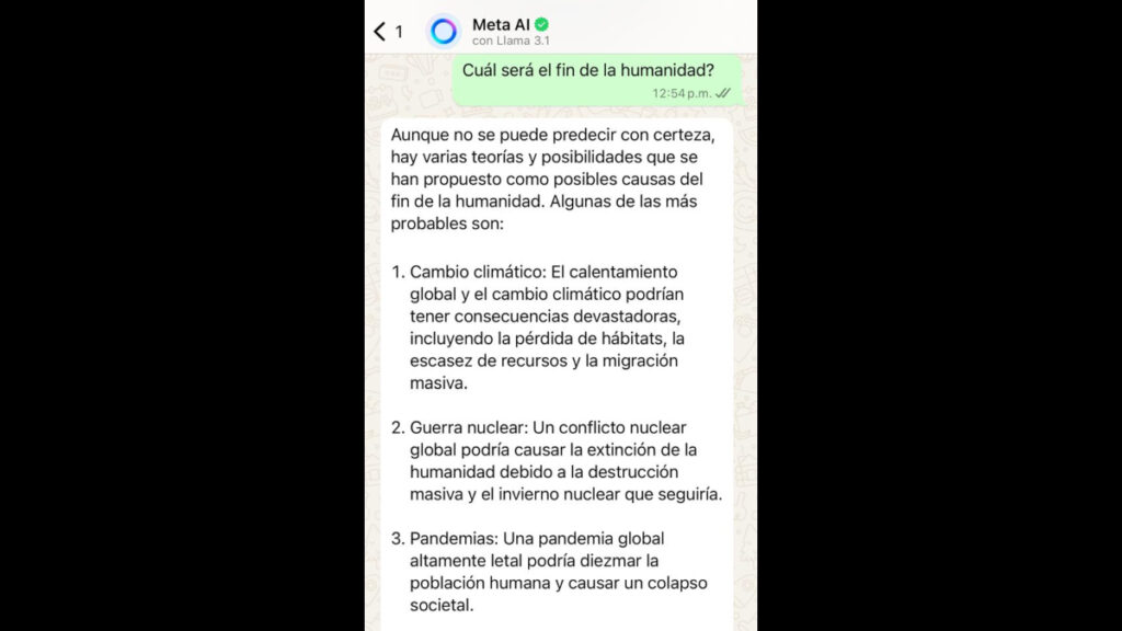 Respuesta de Meta AI en WhatsAPP