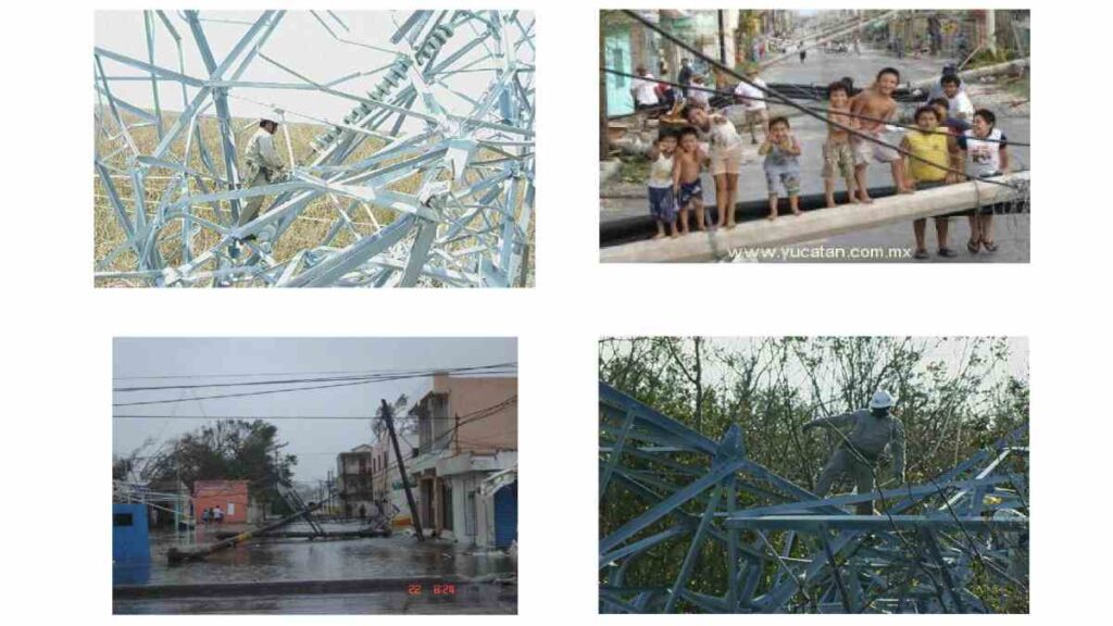 imagenes de afectaciones por el huracán wilma torres de luz caidas y niños sobre postes de luz