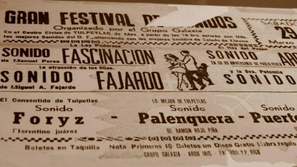 Antiguo cartel sonidero donde aparece Sonido Fajardo y Fascinación