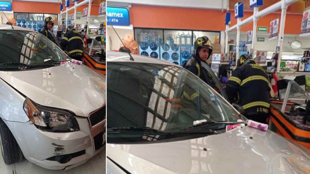 Abuelita choca su auto y se mete hasta las cajas de supermercado en Coyoacán; videos