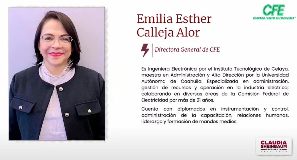 Emilia Esther Calleja Alor, nueva directora general de CFE