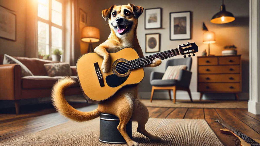 Perrito toca la guitarra con su cola y se hace viral