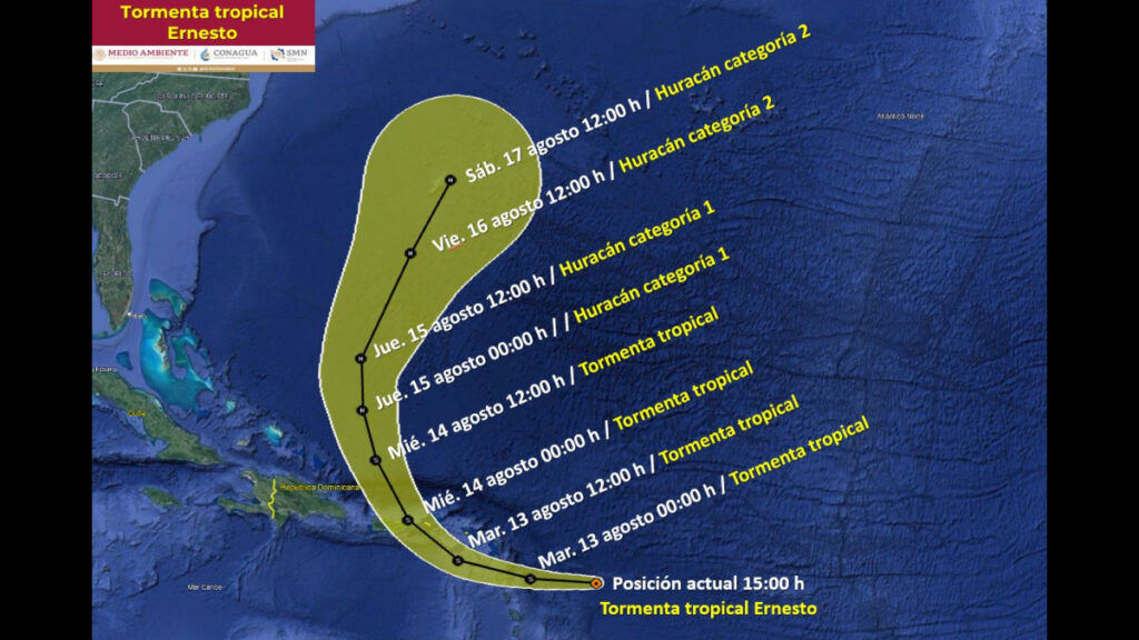 Trayectoria de la tormenta tropical Ernesto