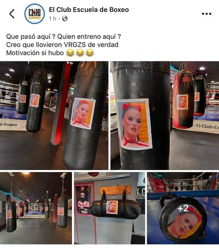 Gimnasio con foto de Gala Montes en el equipo de boxeo.