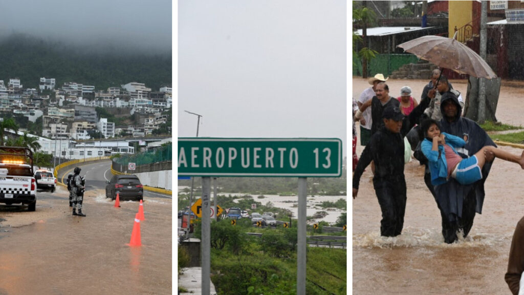 Aeropuerto de Acapulco inundado y derrumbes en la Autopista del Sol por huracán John