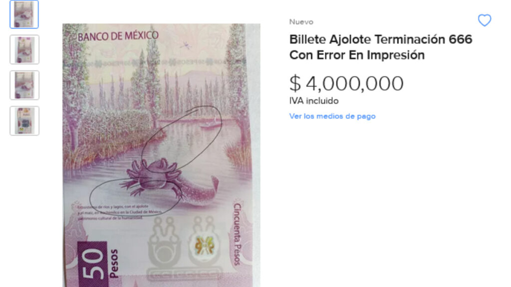 El billete puesto a la venta en internet