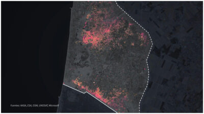 La NASA compartió un mapa animado donde se muestran los edificios dañados en la Franja de Gaza al 6 de julio de este año.