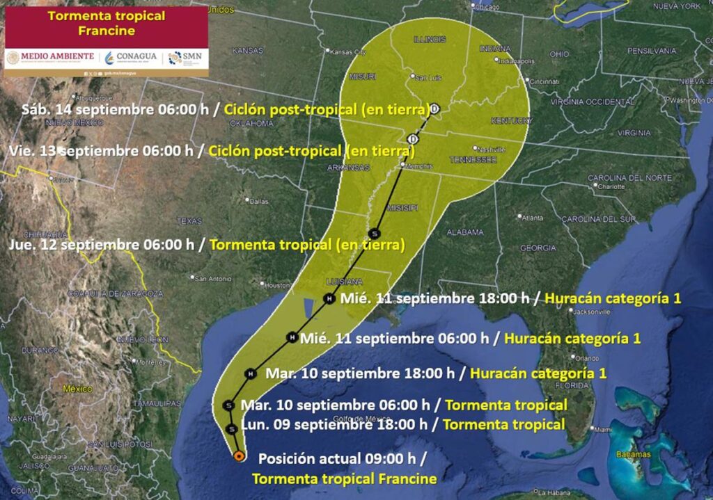 Trayectoria pronosticada de la tormenta Francine